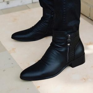 Pair of sleek black leather boots handmade boots for man wending, party ,office,| Caption shoes| for everyone