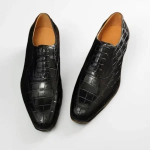Handmade Men black leather formal shoes, Men alligator skin shoes 2025